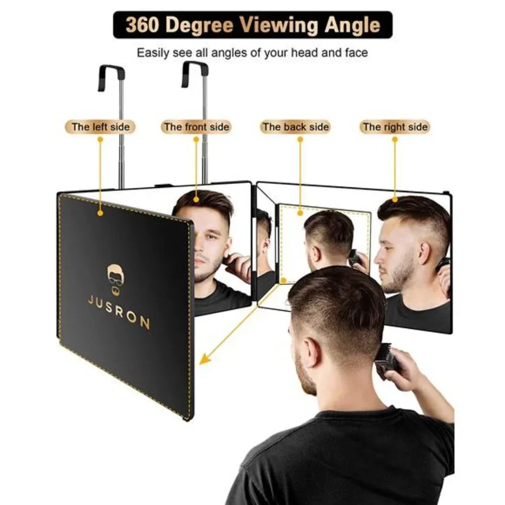 3 Way Mirror for Self Hair Cutting, 360 Trifold Barber Mirrors 3 Sided Mirrors
